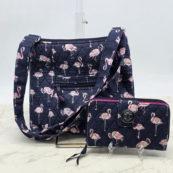Vera Bradley Handbags - Vera Bradley Crossbody Bag Blue Flamingo Fiesta Quilted Purse and Wallet Hipster